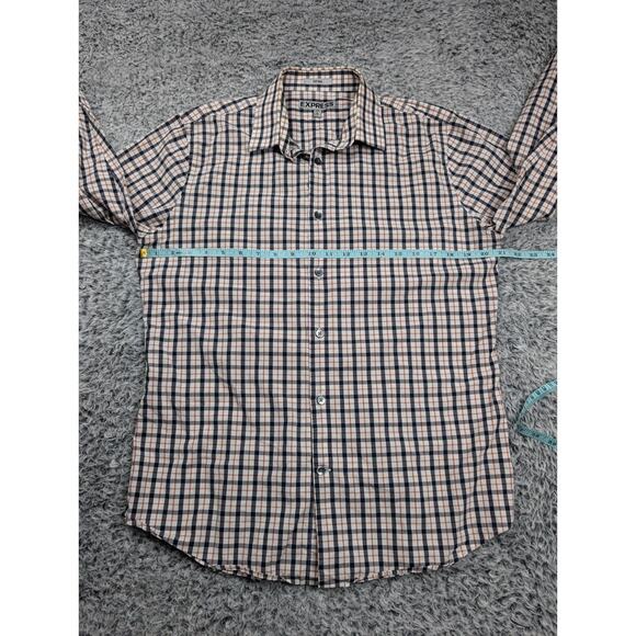 Express Shirt Men Medium Black Orange Fitted Normcore Long Sleeve Preppy Casual - Picture 3 of 6